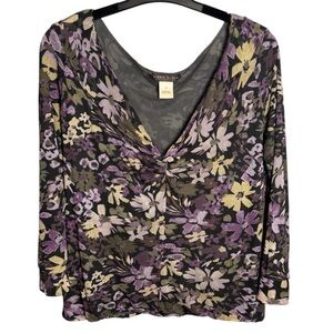 Sigrid Olsen Silk Twist Front Blouse Sz M‎ Plum Dark Floral Whimsigoth 90s Moody
